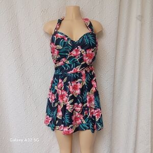 Cocopear Size XL Floral Woman Swim Dress - Pink and Blue